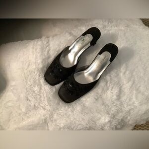 Chinese Laundry black satin slides